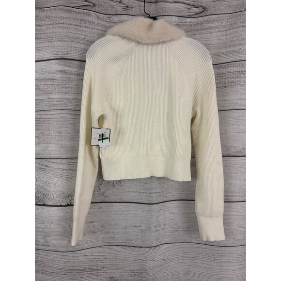 NWT Laundry By Shelli Segal Ribbed Cropped Knit Sweater W/ Faux Fur Size L - Picture 3 of 4